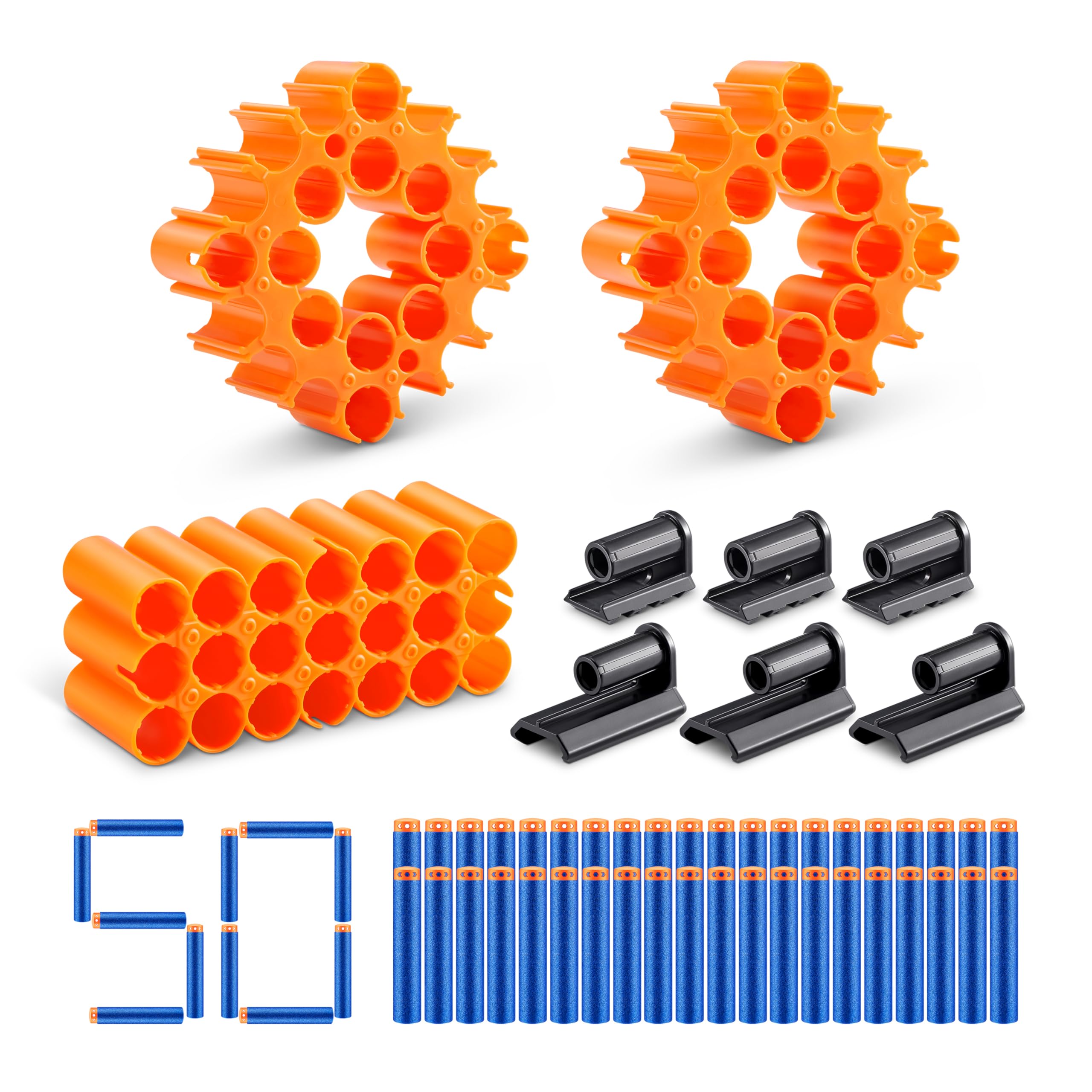 XSHOT Insanity Accessories,2 Round Connectors & Connectors (1 Square, 3A, 3B), 50 Darts, Toy Foam Dart Blaster Accessory, Major Brand Compatible