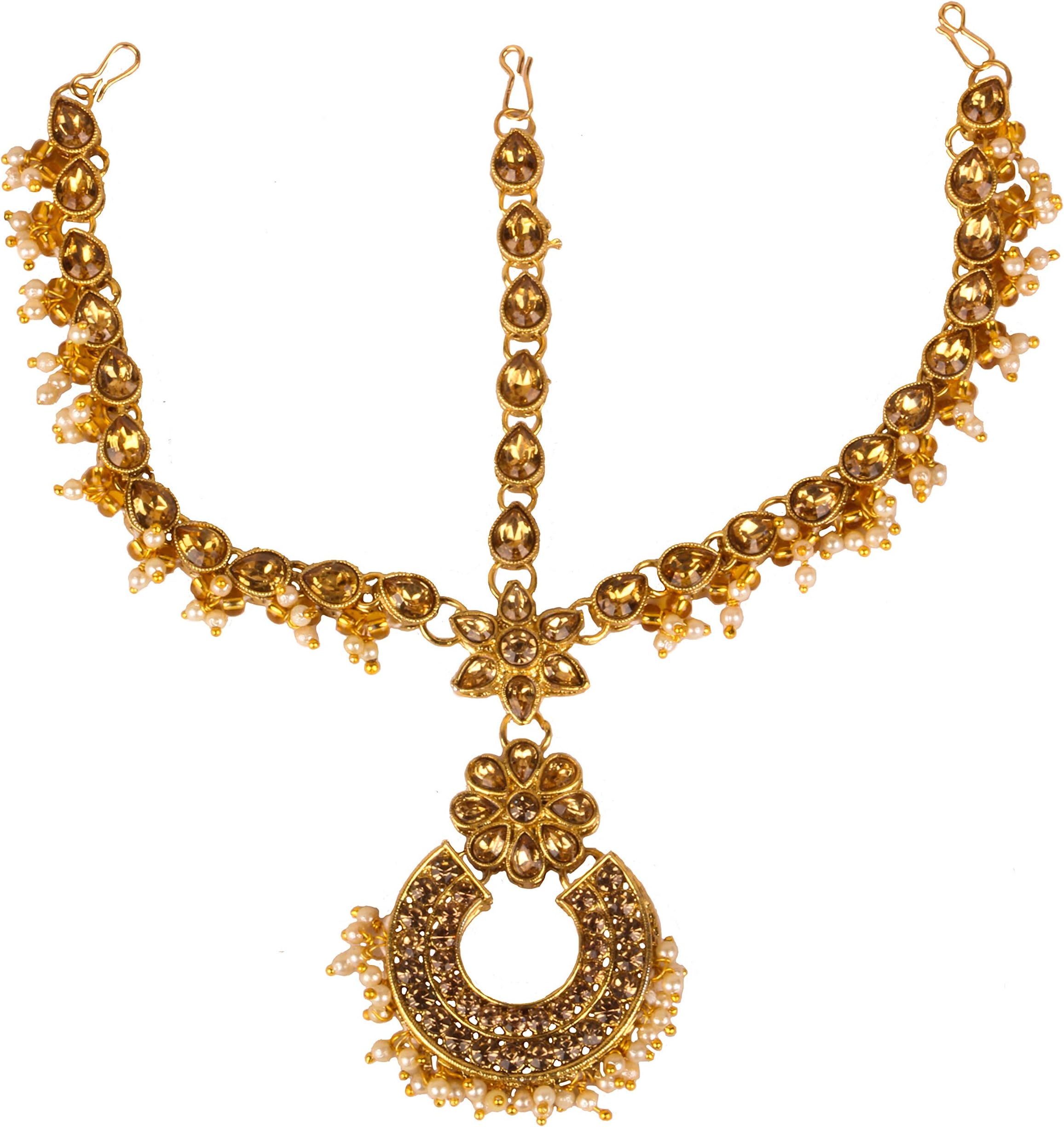 Ethnic Traditional Wedding Bridal Gold Party-wear Kundan Pearl CZ Indian Maang Tikka Matha Patti Head Jewelry for Women