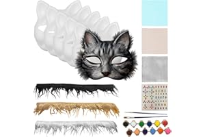 Hyuetrsa 6 Pcs Therian Mask Kit Blank Furry Cat Mask with Eye Net Soft Felt Fabric Sheet, DIY Painted Cat Maskes Set for Masq