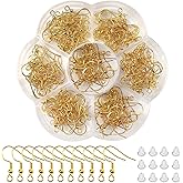 TOAOB 140pcs 925 Sterling Silver Earring Hooks Ear Wires Fish Hooks with Ball and Coil Gold 18mm Earring Parts with 200pcs Earring Backs for DIY Jewelry Findings Parts
