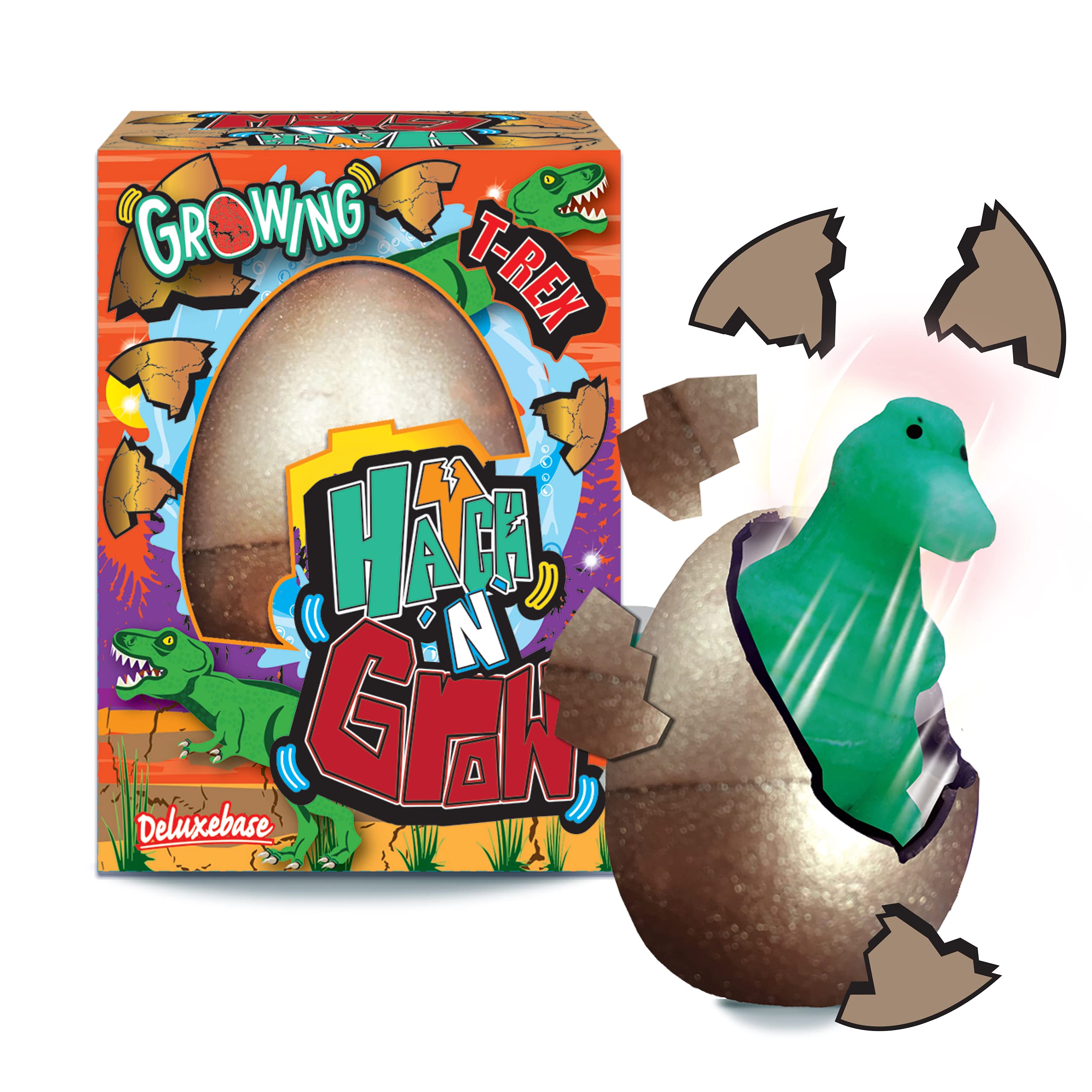 Deluxebase Hatch 'N' Grow - T-Rex from Small 6.5cm Hatching and Growing Egg with Dinosaur Toy. Place in water for a magical transforming toy that is great for boys and girls