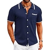 COOFANDY Men's Knit Button Down Shirt Vintage Polo Shirts Short Sleeve Summer Beach Shirts