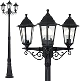 MiniSun Traditional Victorian 2.2m Black 3 Way Outdoor Lamp Post Light