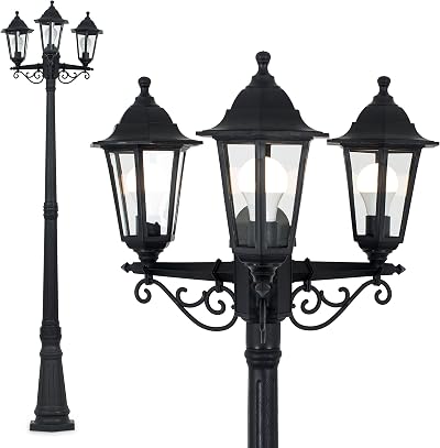 MiniSun Traditional Victorian 2.2m Black 3 Way Outdoor Lamp Post Light