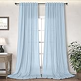Light Blue Linen Curtains 84 Inch Length 2 Panels for Living Room Bedroom Textured Skye Blue Semi Sheer Boho Neutral Farmhouse Back Tab Pleated Window Curtain 84 Inches Long Pale Blue Country Rustic