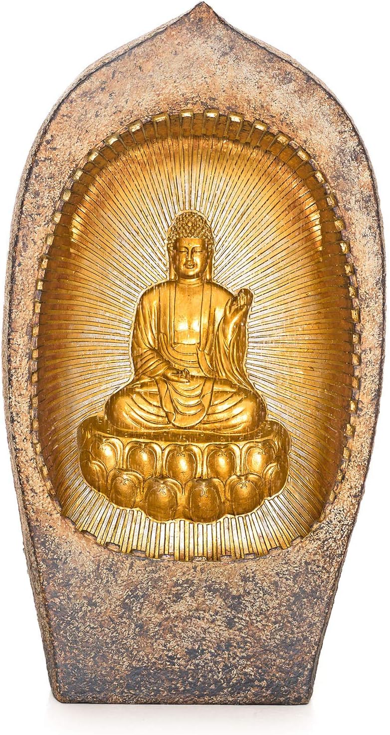 Pajoma XXL Fountain Golden Buddha Height 100 cm with LED Lighting and Motion Effect