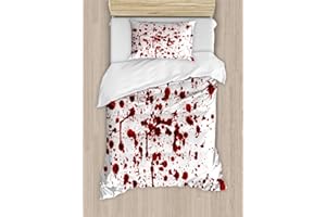 Ambesonne Horror Duvet Cover Set, Splashes of Blood Grunge Style Bloodstain Horror Scary Zombie Halloween Themed Print, Decorative 2 Piece Bedding Set with 1 Pillow Sham, Twin Size, Red White