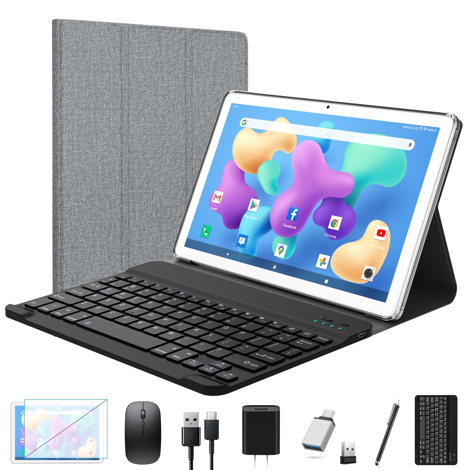 Photo 1 of Tablet 2025 Latest Android Tablet 10 inch, Octa-Core 5G WiFi Tablets with Keyboard, 128GB + 8GB + 1TB Expandable Storage, Large Touch-Screen Tableta, 13MP Dual Camera/Bluetooth/GPS/HD Display/Mouse