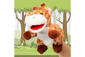 Cuteoy Plush Giraffe Hand Puppet Stuffed Animal Toy Open Movable Mouth Creative Role Play Storytelling Plushies Gifts for Kids Toddlers Birthday Christmas