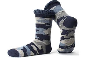 The Metluks Men's Slipper Socks with Non-Slip Grippers, Thermal Fuzzy Warm Sherpa Lining, Cozy Gifts