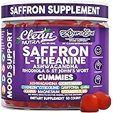 AuraZen Mood Support Saffron Gummies L-Theanine Ashwagandha Rhodiola St John's Wort Lions Mane GABA Vitamin D Magnesium Supplement | Calm Vegan Plant-Based Herbal Gummy by Clean Nutra