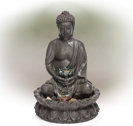 Ponds Water Features Sitting Buddha Water Feature Fountain Solar Powered Metal Effect Indoor Outdoor Credify One