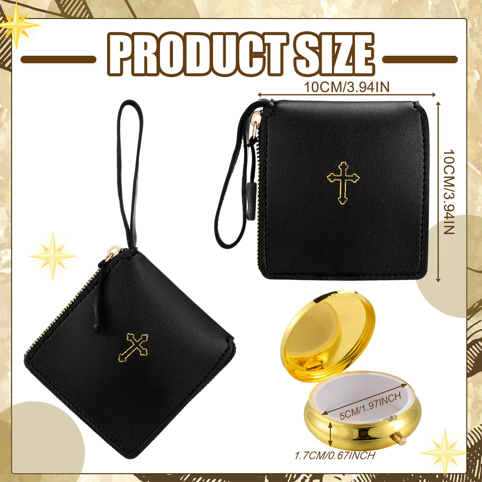 Huhumy 2 Pcs Leather Communion Purse for Pyx with Gold Latin Cross Container Catholic Budded Gold Toned Case Cross Pyx Bag for Communion Priests Deacons Eucharist Holy Gift (Hand-held Style)
