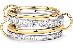 Gelbesty Stackable Gold Silver Band Rings for Women, Statement Chunky Cubic Zirconia Rings, Fashion Unique Designer Mixed Metal Jewelry Size 5/6/7/8/9/10/11