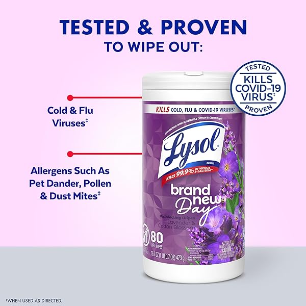 LYSOL DISINFECTING WIPES BUNDLE, HOME APARTMENT DORM ROOM ESSENTIALS AND CLEANING SUPPLIES, ALL PURPOSE CLEANER, MULTI-SURFACE CLEANING & SANITIZING WIPES, LAVENDER & MANGO SCENTS, 80 COUNT (4PK)