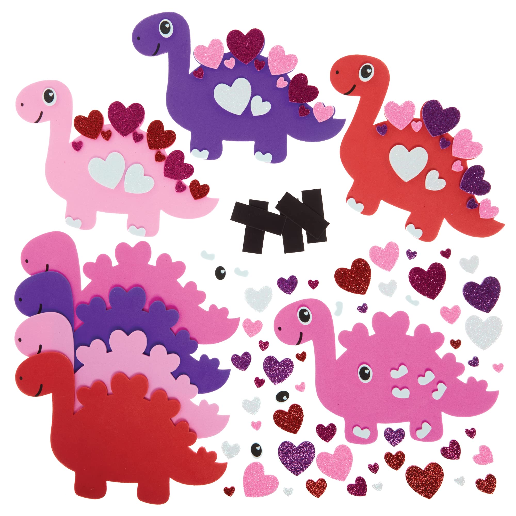 Baker Ross FX458 Love Heart Dinosaur Mix and Match Magnet Kits - Pack of 8, Valentine's Day Foam Craft Kit for Kids