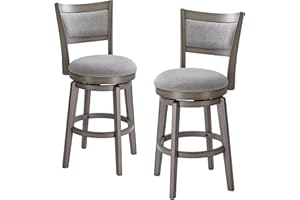 PrimeZone Swivel Bar Stools Set of 2, 26 Inch Counter Height Barstools, High Back Bar Stool with Solid Wood Legs & Wrap-Around Footrest, Counter Stools for Kitchen Island, Pub, Grey