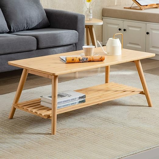 Amazon Com Nnewvante Coffee Table Foldable Bamboo Cocktail Table Tv Stand With Open Storage Shelf Center Table For Living Room Furniture Rv No Assembly Kitchen Dining
