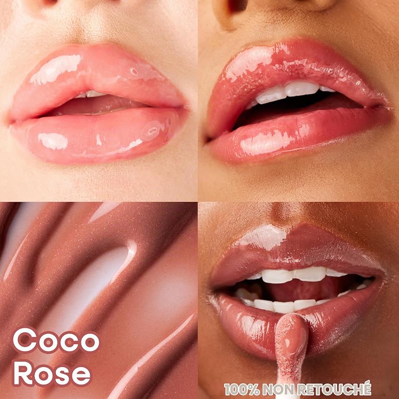 Huile à Lèvres Teintée, Gloss Marron Nourrissant et Non Collant Enrichi de 7 Huiles Naturelles, Formule Légère pour un Effet Brillant Miroir, Cocoa Rose