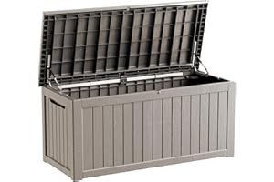 Yardgrace 270 Gallon Heavy Duty Outdoor Storage Box - Extra Large Package Protection for Outside Deliveries, Patio Storage Bench & Resin Deck Chest with Lock, UV-Resistant, Slate Grey