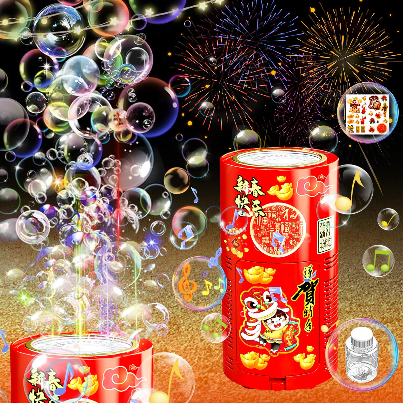 Fireworks Bubble Machine, Automatic Bubbles Maker Toys with Lights & Sounds, Portable Bubble Blower for Boys Girls Baby Toddlers, Fireworks Outdoor for Bonfire Night (B)