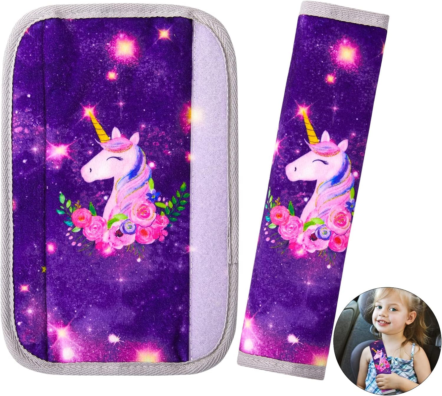 Unicorn Castle 2 Pcs Seat Belt Pads for Kids Car Seatbelt Strap Cover Harness Pad Soft Should Strap Pad,Deep Purple
