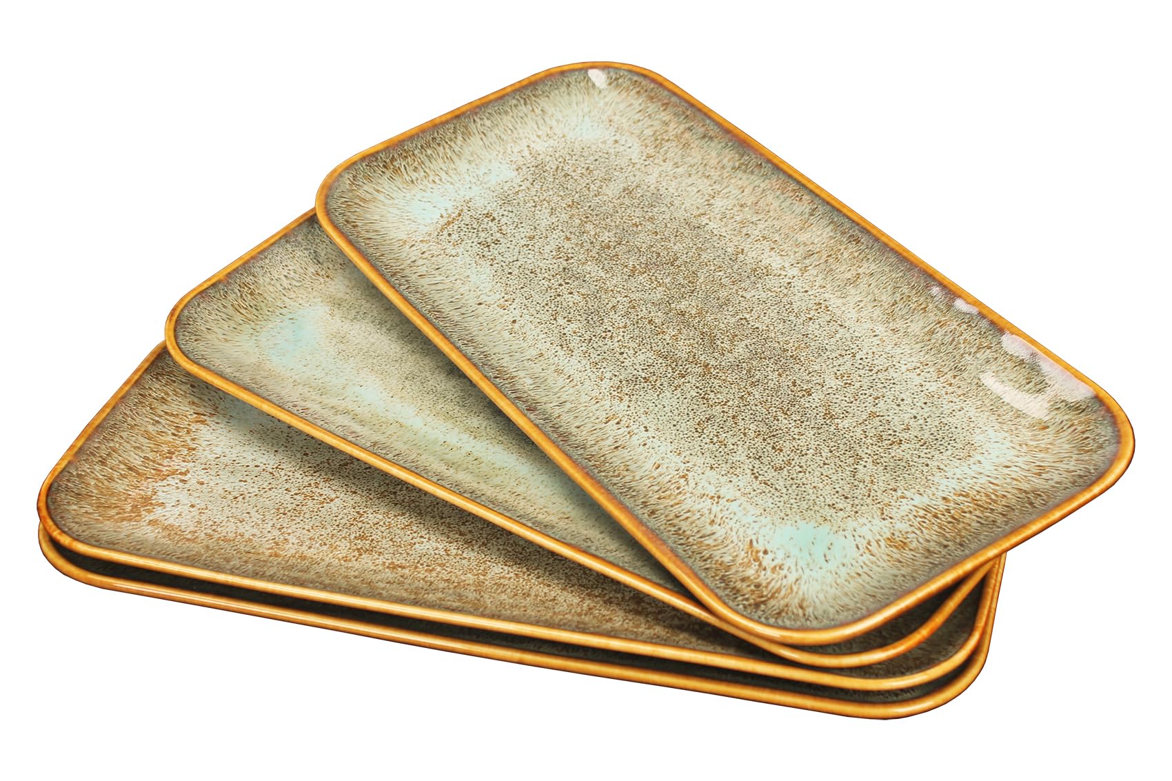 YA JU Ceramic Plates Set of 4, Main Course for Steak, Bread, Risotto, Pasta, Appetizer, Microwave, Oven and Dishwasher Safe, Scratch-Resistant (Brown Rectangular Dinner Plate)