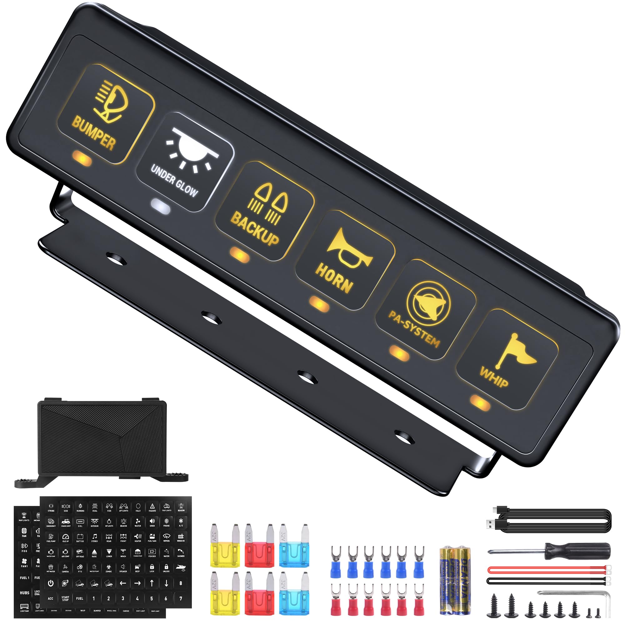 Photo 1 of MNJ MOTOR 6 Gang Wireless Switch Panel - Multifunction Offroad Switches with 4 Light Memory Function, Toggle Switches Universal Circuit Control Relay System Switch Box for Boat Truck SUV ATV UTV Car