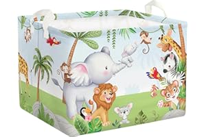 Clastyle Forest Animal Shelf Basket for Woodland Nursery Décor Elephant Lion Tiger Rectangle Toy Clothes Books Cube Storage Basket