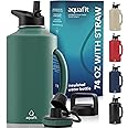 AQUAFIT Insulated Water Bottle 74 oz with Handle - Straw and Chug Lid - Stainless Steel Water Bottles - 74 oz Water Bottle - 74oz Insulated Water Bottle with Straw (74 Ounces, Treetop Green)