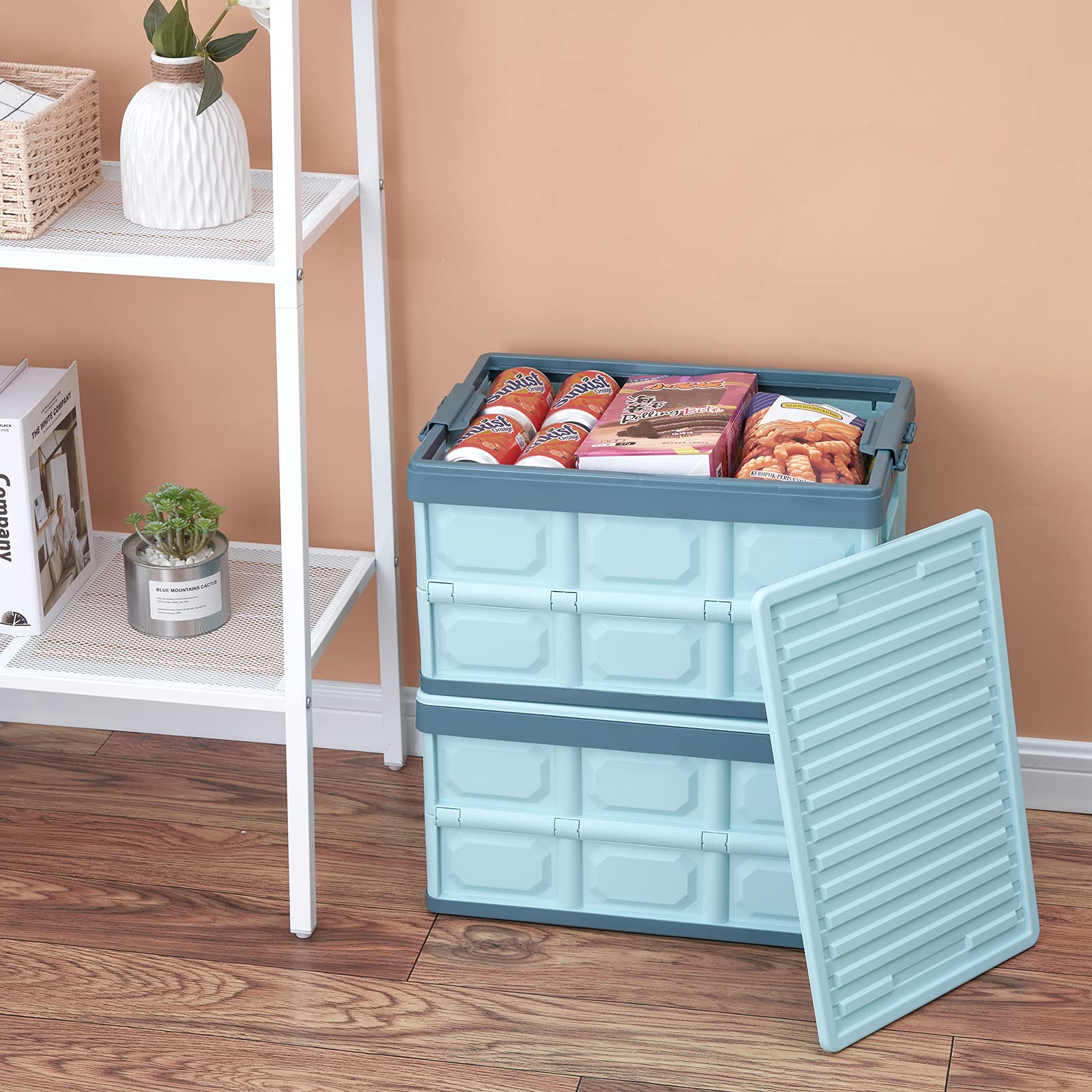 Mua Blue Folding Plastic Stackable Utility Crates 2-Pack, Collapsible ...