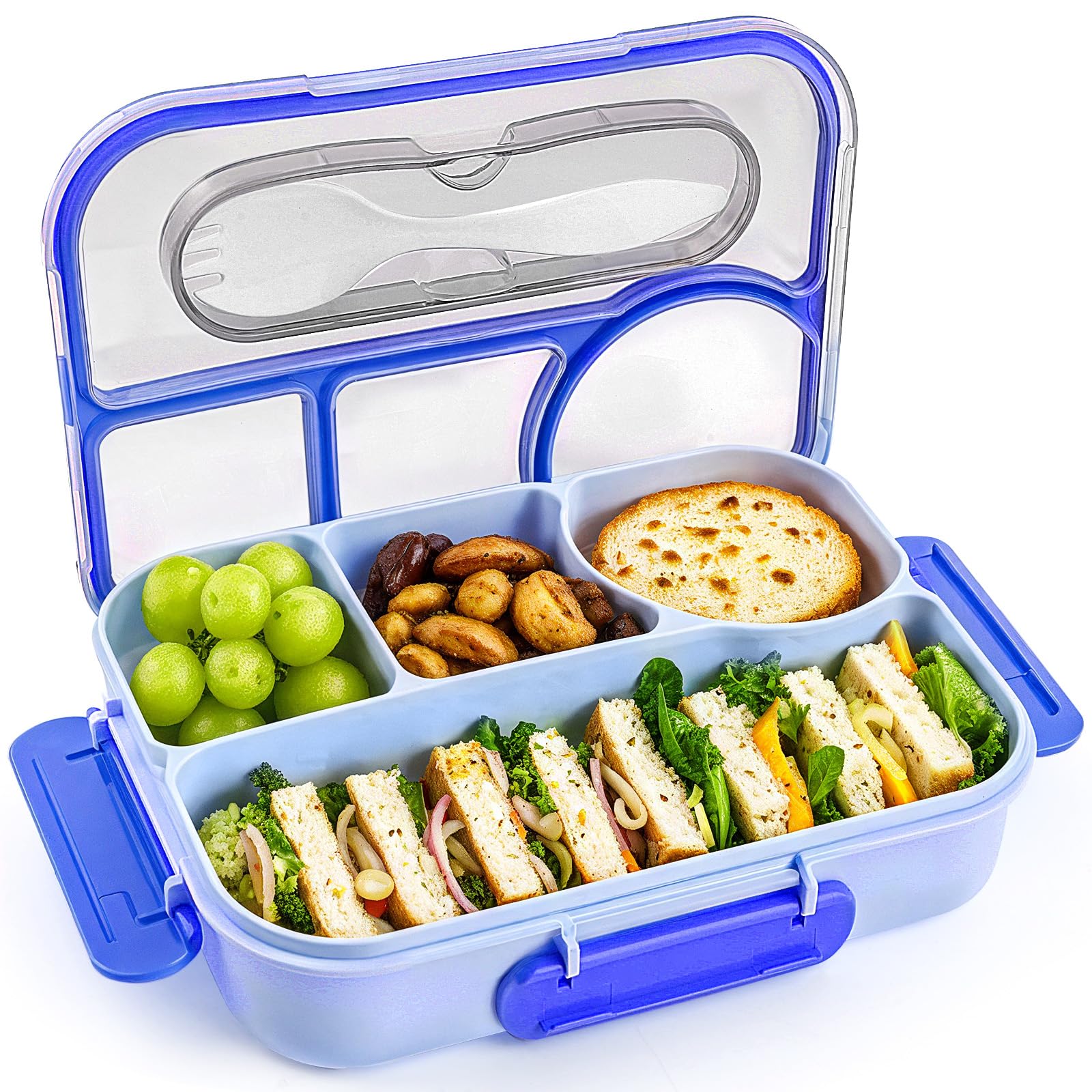 Photo 1 of EASYFUN Bento Box Adult, Lunch Box, 4-Compartment Lunch Containers, Drop-Proof, Dishwasher Safe & Made with BPA-Free Materials (Blue)