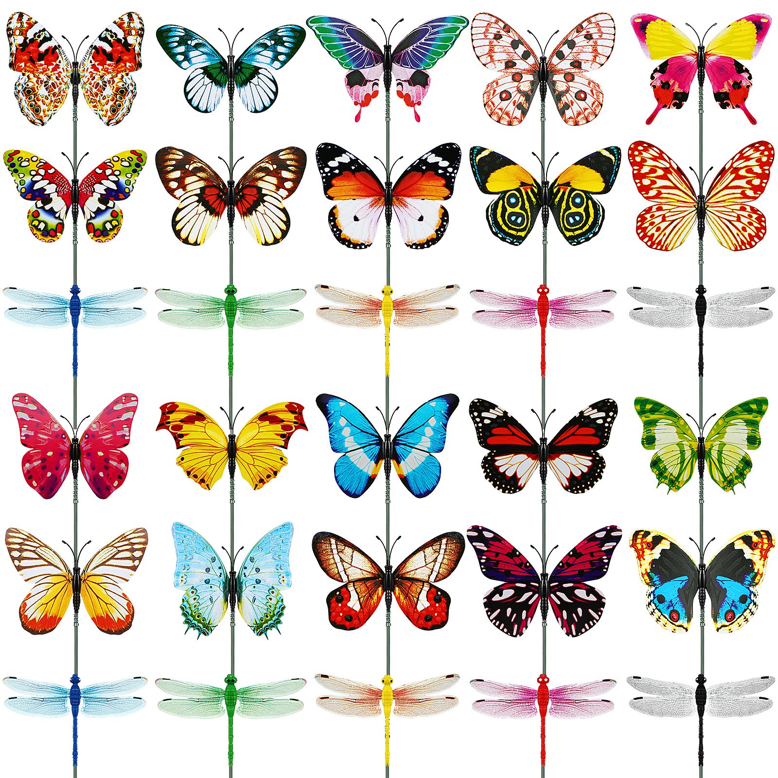 Veemoon Butterfly Garden Stakes 30pcs,Dragonflies Stakes Garden Ornaments Butterfly Stakes Decors Yard Ornaments Dragonfly Garden Stakes for Pathway Patio