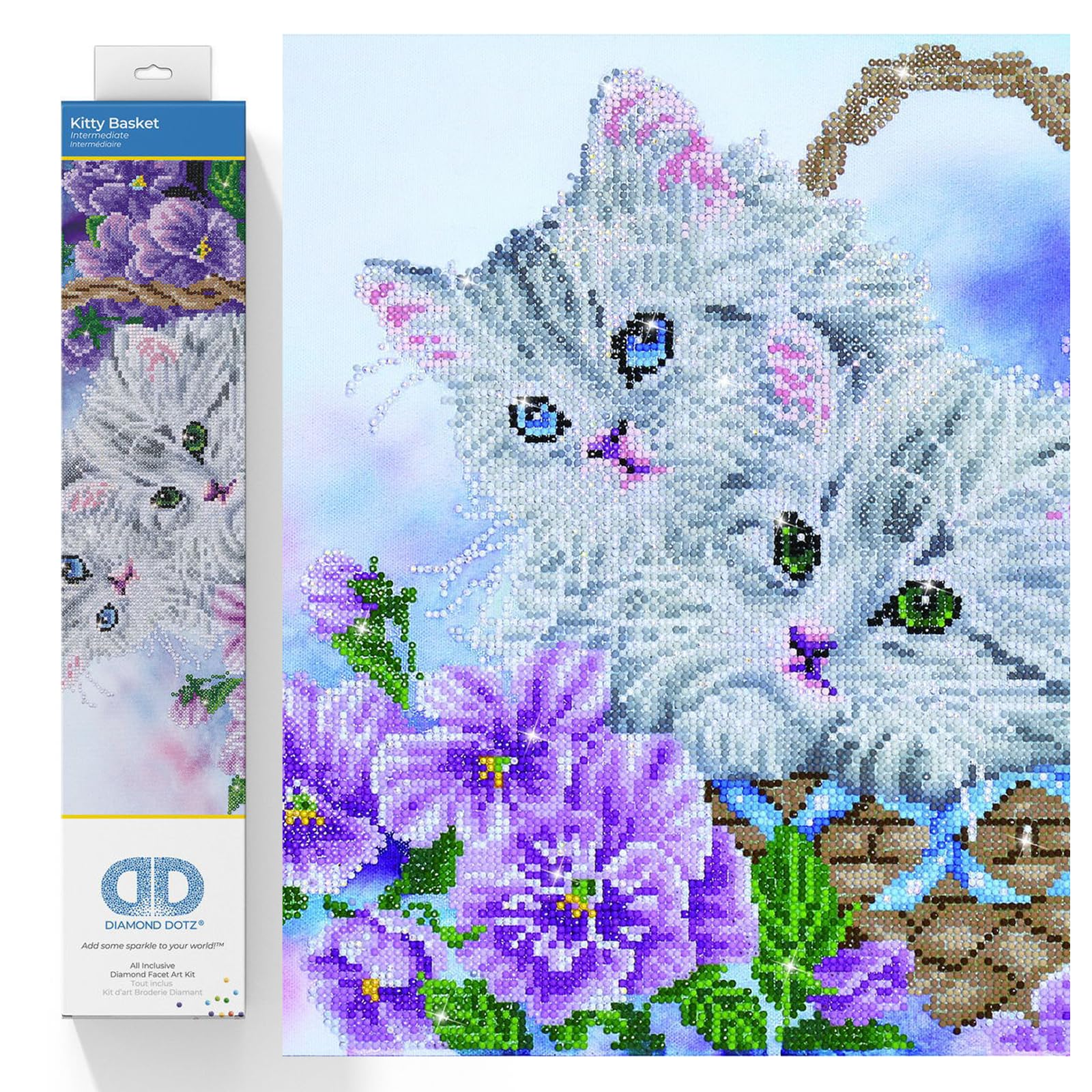 DIAMOND DOTZ DD10 Intermediate Kit, Canvas, Kitty Basket, 52 x 42cm