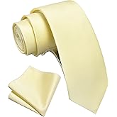 GUSLESON 2.4" Slim Necktie and Handkerchief Set For Men Solid Skinny Tie Set