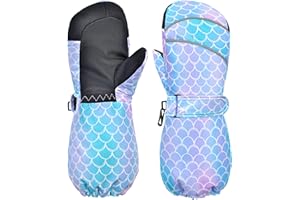 PAMAID Kids Ski Gloves Toddler Mittens Waterproof Winter Warm Snowboard Mittens with Long Cuff for Kids Girls