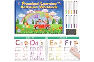 LYNNON Preschool Learning Activities Tracing Workbook, Handwriting Practice Book for Kids, Autism Materials Prek Educational Toy, Reusable Numbers Letters Practice Book for Kids Age 3 4 5 6