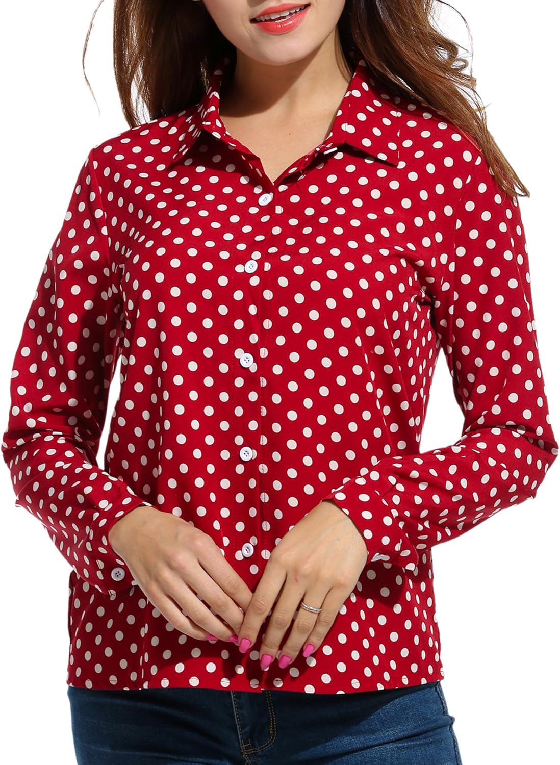 SE MIU Women's Chiffon Long Sleeve Polka Dot Office Button Down Blouse Shirt Tops at  Women’s Clothing store