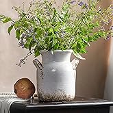 Quoowiit Ceramic Rustic Farmhouse Vase, Distressed Decorative Flower Vase for Home Decor, Ideal Shelf Decor, White Boho Vase for Living Room Bedroom Kitchen Office Decor Centerpiece Table Decorations