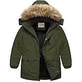 Chrisuno Boy's Med-length Parka Winter Coat Waterproof Outwear Ski Snow Jackets Thick Padded Insulated Windbreaker