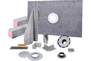VEVOR Shower Curb Kit, 38"x60" ABS Watertight Shower Curb Overlay with 4" ABS Central Bonding Flange, 4" Stainless Steel Grat