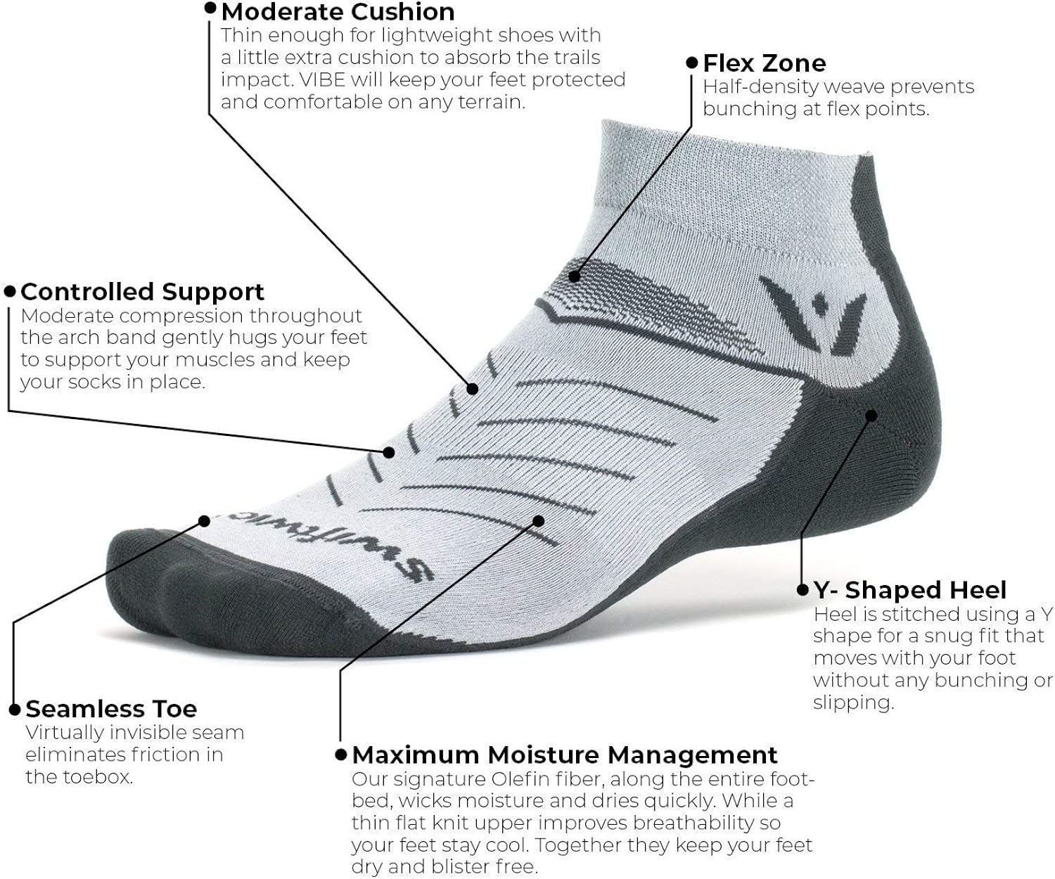 Swiftwick - VIBE ONE Trail and Road Running Socks, All Day Comfort : Athletic Socks : Clothing