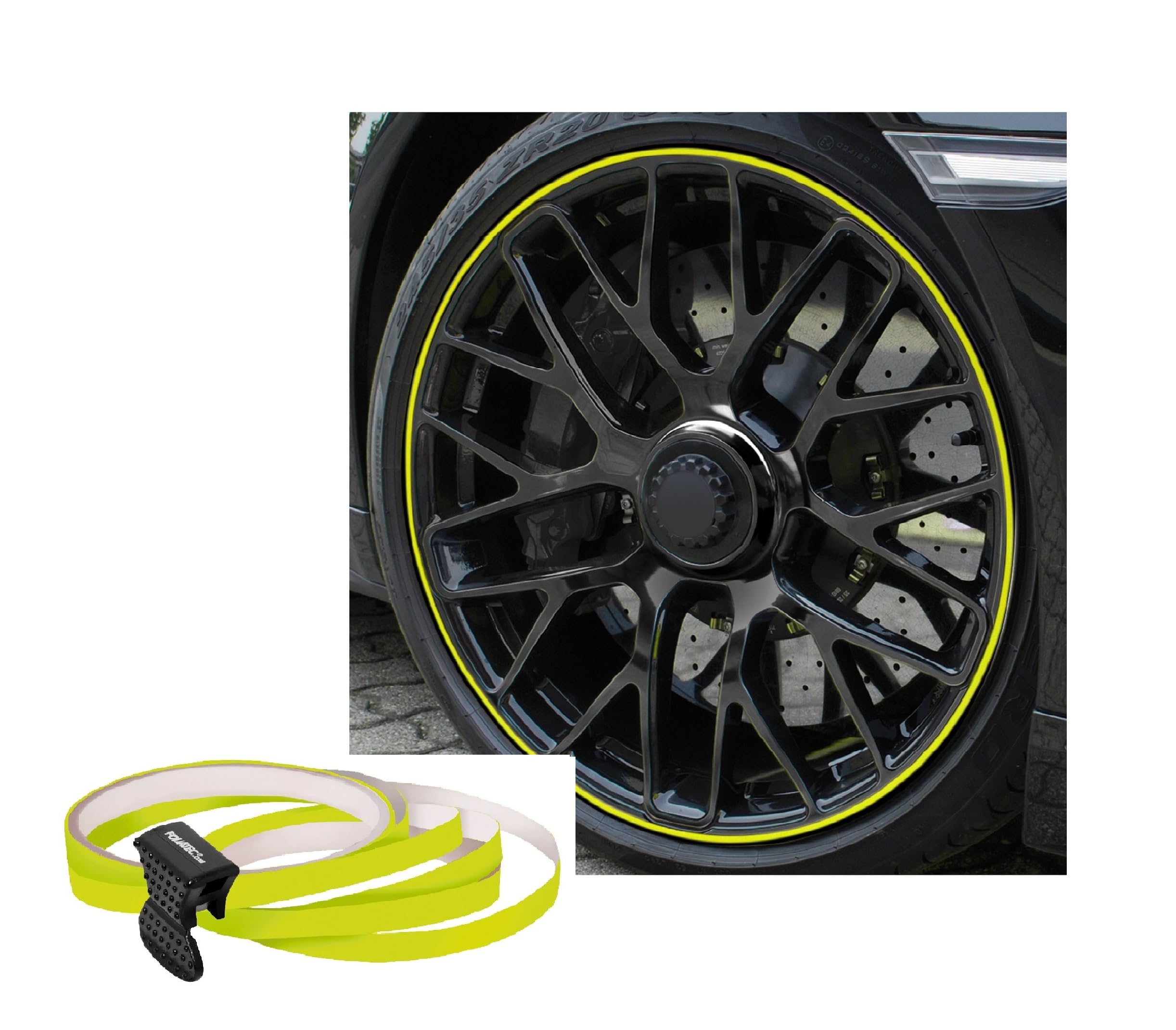 FOLIATEC FT34394 Pin Striping Rim Design including Mounting Kit, 8.6 x 4 x 2.15 m, 6 mm, Neon Yellow