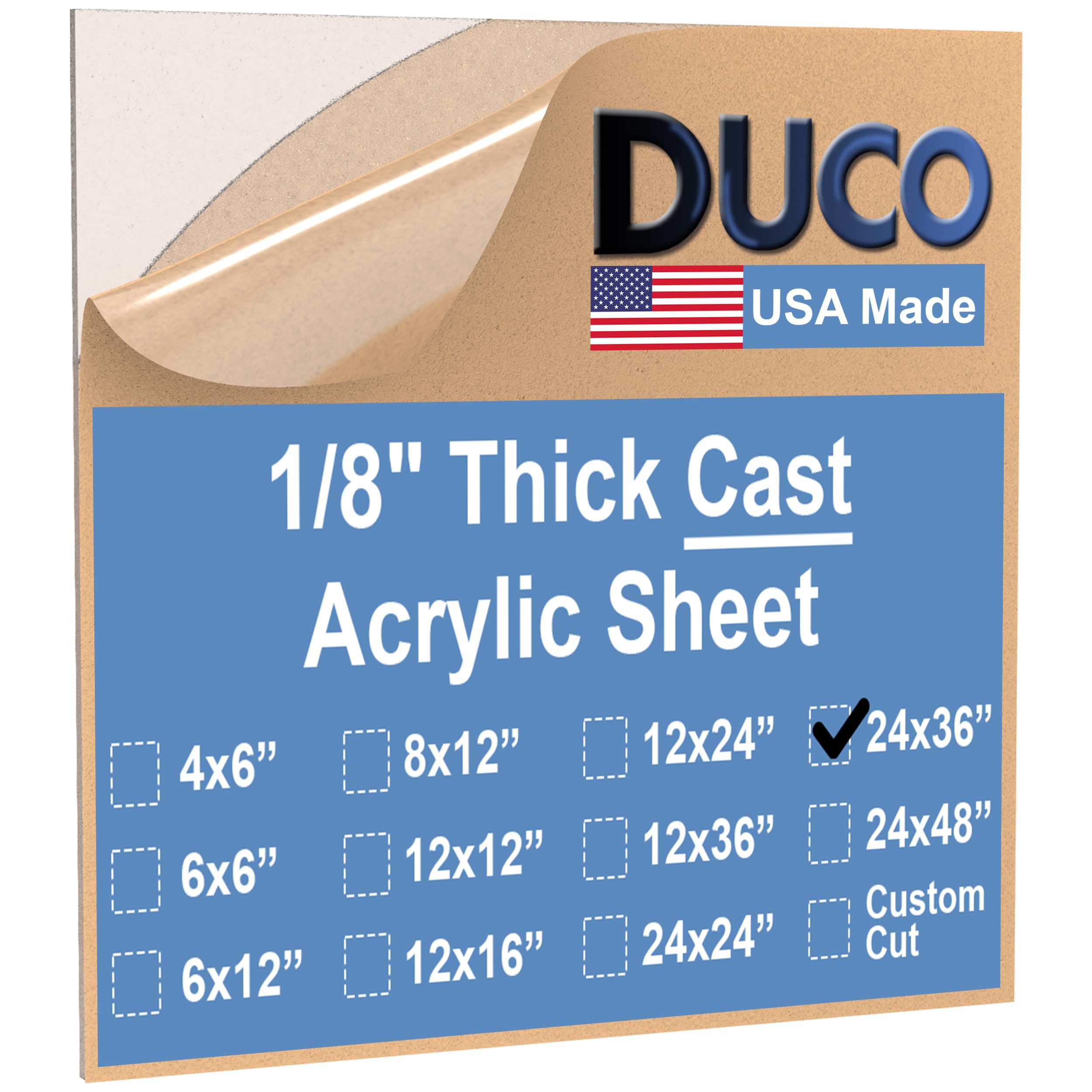 Duco Clear Cast Acrylic Sheets 1/8" Thick 24" X