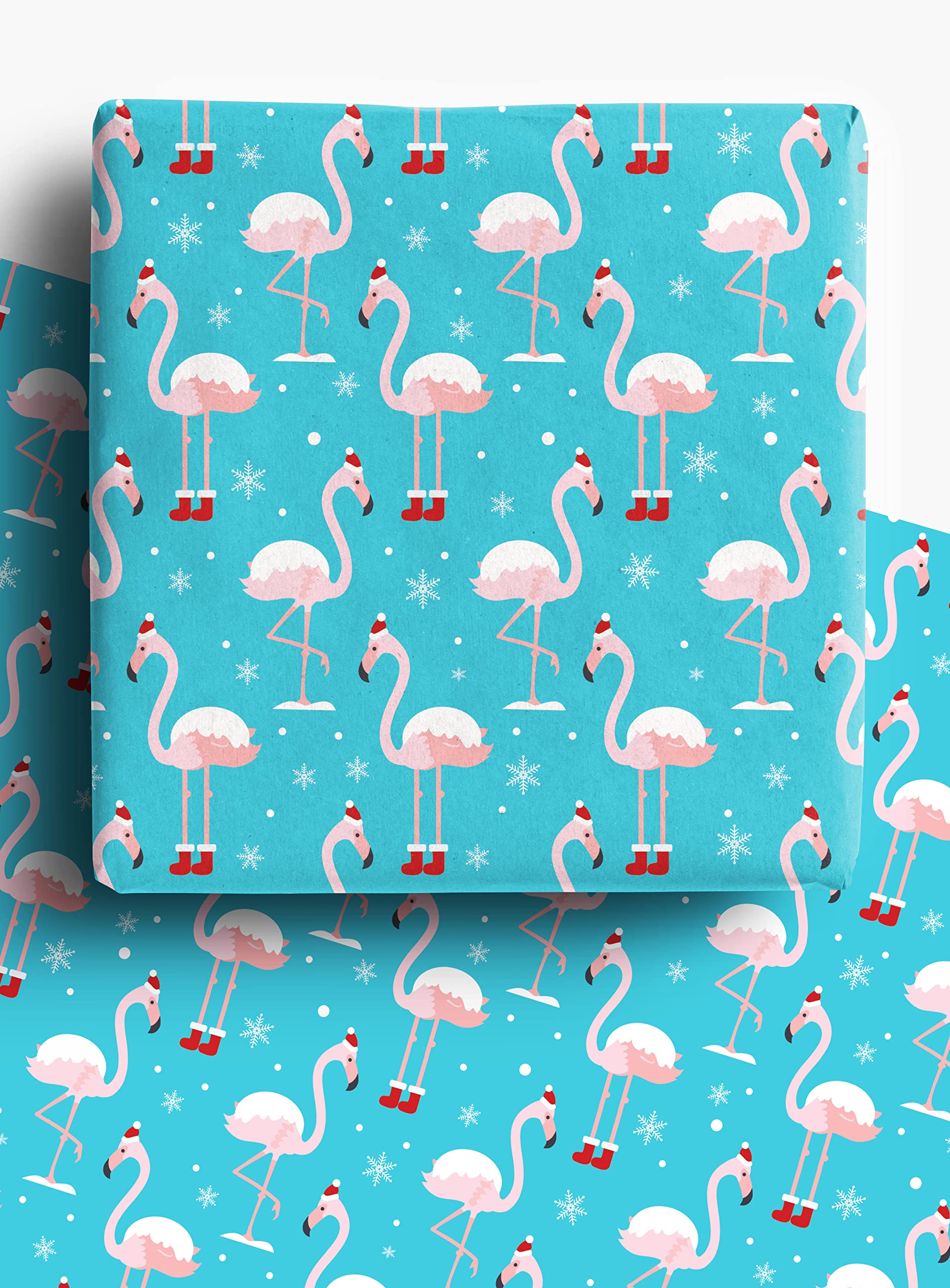 4 x Pink Flamingo Christmas Wrapping Paper for Girls, Women, Everyone. 4 Sheets of Recyclable Xmas Gift Wrap 70cm x 50cm. Eco Friendly and Sustainable. (Christmas Flamingos)