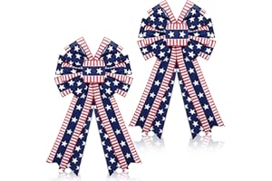 Moucuny 2 Pcs Memorial Day Bows 4th of July Bow Patriotic Wreath Burlap Bow Red White Blue Stars Tree Topper American Flag Bow for Indoor Outdoor Independence Day Party Decoration(Classic)