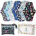PHOGARY Reusable Menstrual Pads, Bamboo Cloth Pads for Heavy Flow with Wet Bag, Large Sanitary Pads Set with Wings for Women, Washable Overnight Cloth Panty Liners Period Pads(7 in 1, Style G)