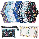 PHOGARY Reusable Menstrual Pads, Bamboo Cloth Pads for Heavy Flow with Wet Bag, Large Sanitary Pad Set with Wings for Women, Washable Overnight Cloth Panty Liners Period(7 in 1, Style G)