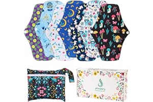 PHOGARY Reusable Menstrual Pads, Bamboo Cloth Pads for Heavy Flow with Wet Bag, Large Sanitary Pad Set with Wings for Women, 
