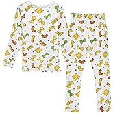 Exnundod Snug-fit Pajamas Sets Pasta Pattern with Stars Warm Soft Sleepwear Nightwear Pjs 2-10T